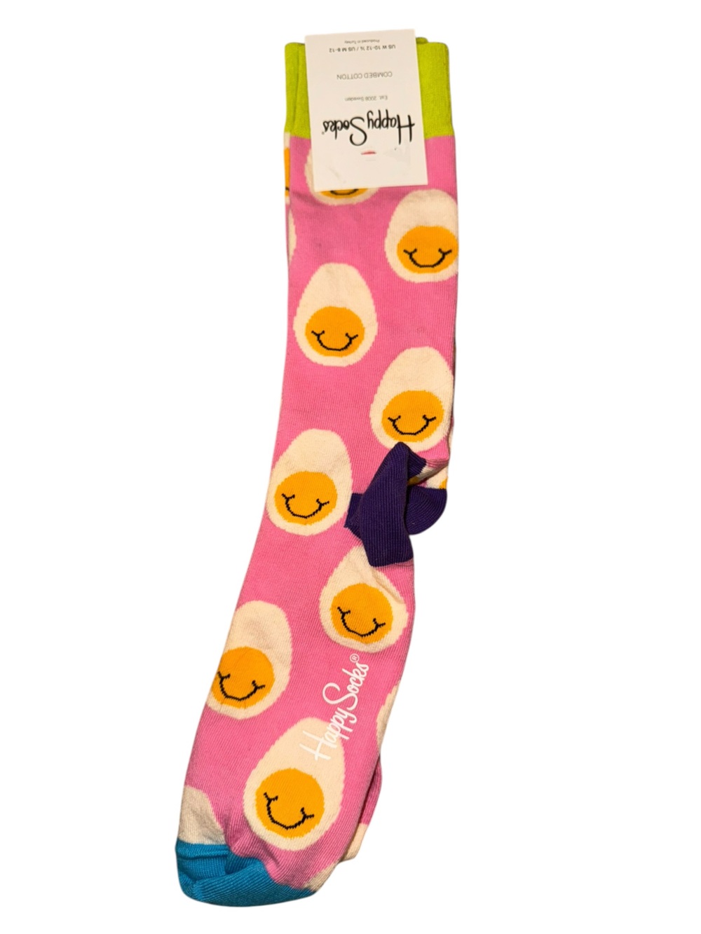 Happy Socks Pink Sunny Egg Crew Socks with Yellow Yolk Motif